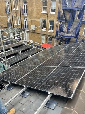 Roof mounted solar array at Playfair Capital
