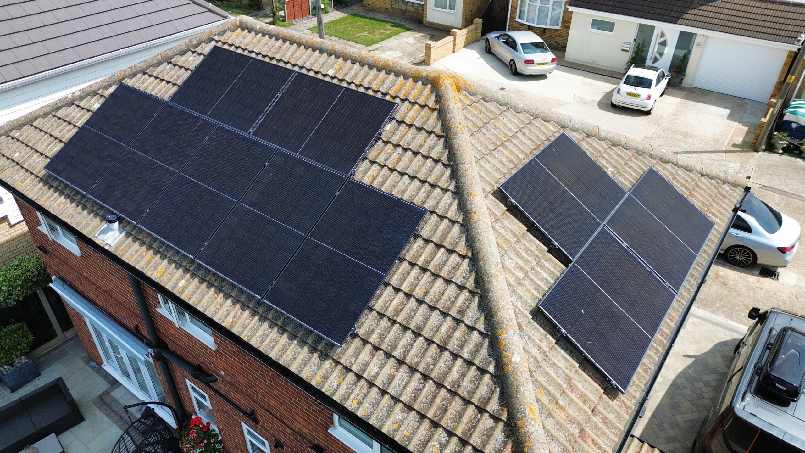 Solar panels roof mounted on a detached house