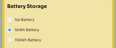 Solar Panel Calculator: Battery Storage selector