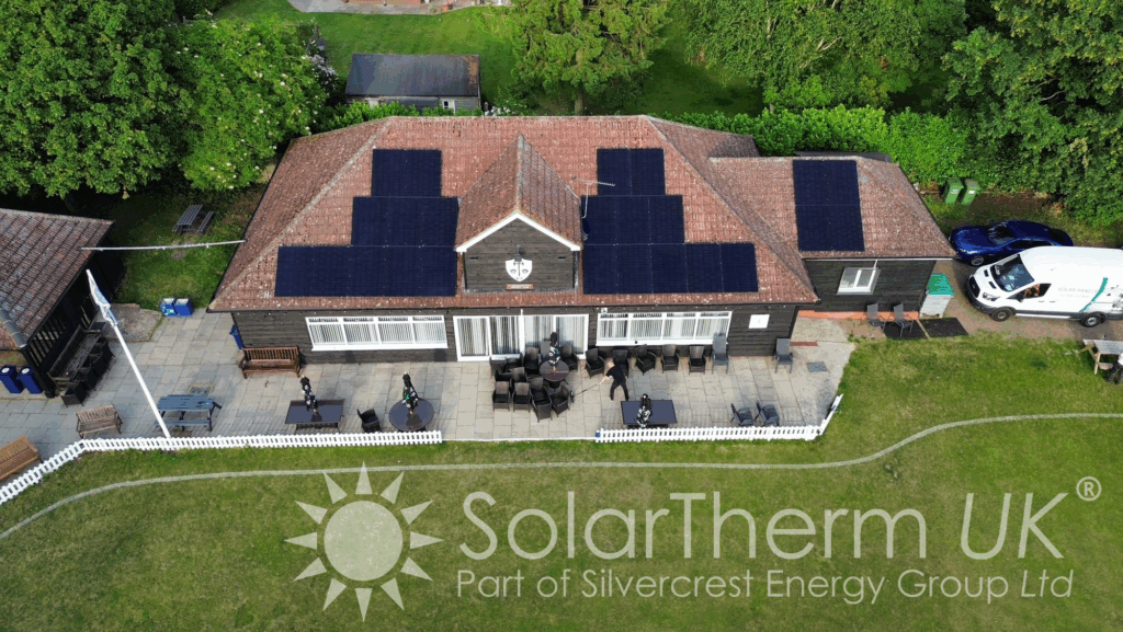 Sawbridgeworth Cricket Club, solar panels taken from a drone
