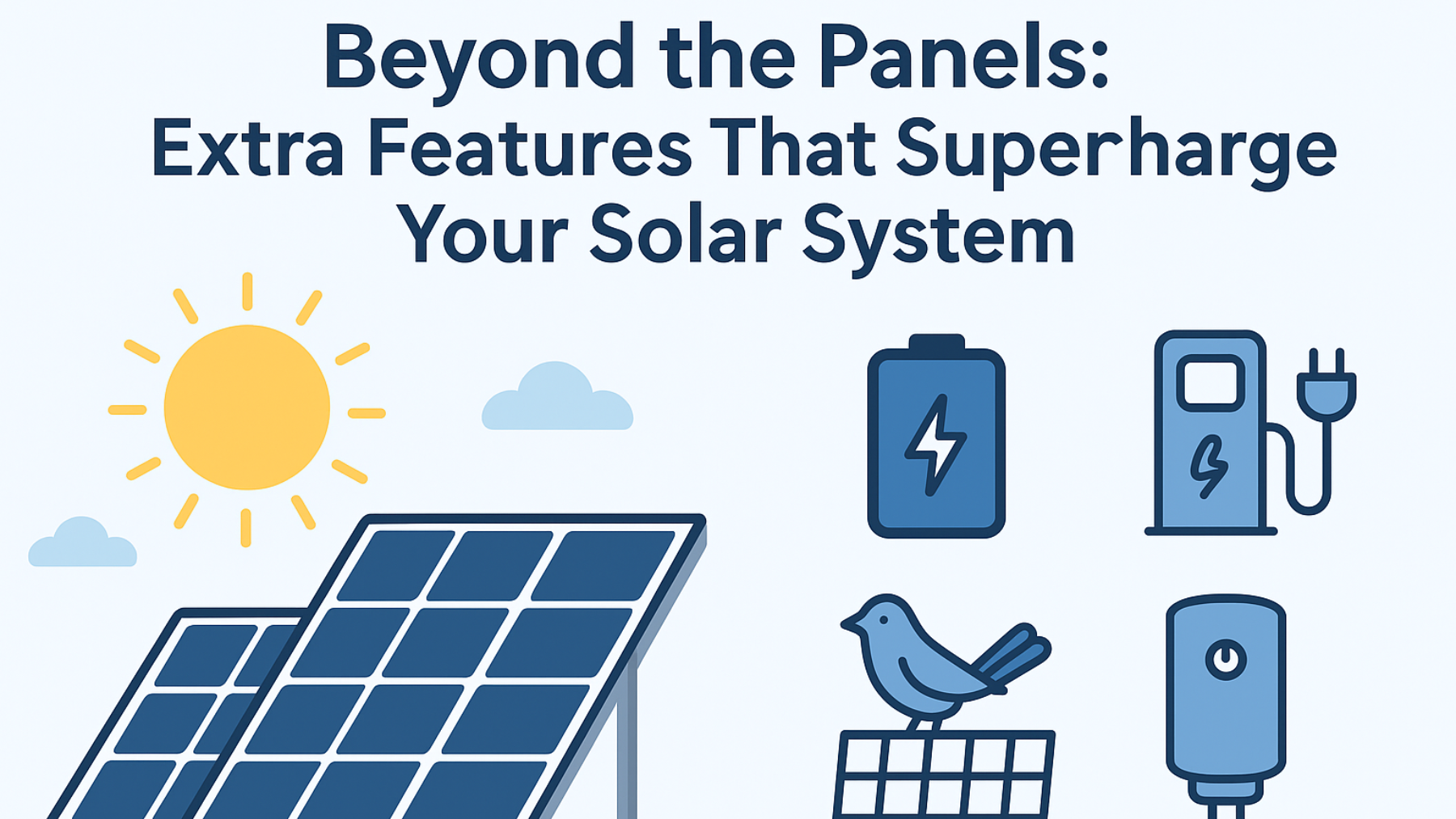 Graphic image of solar panels, battery storage and ev charging