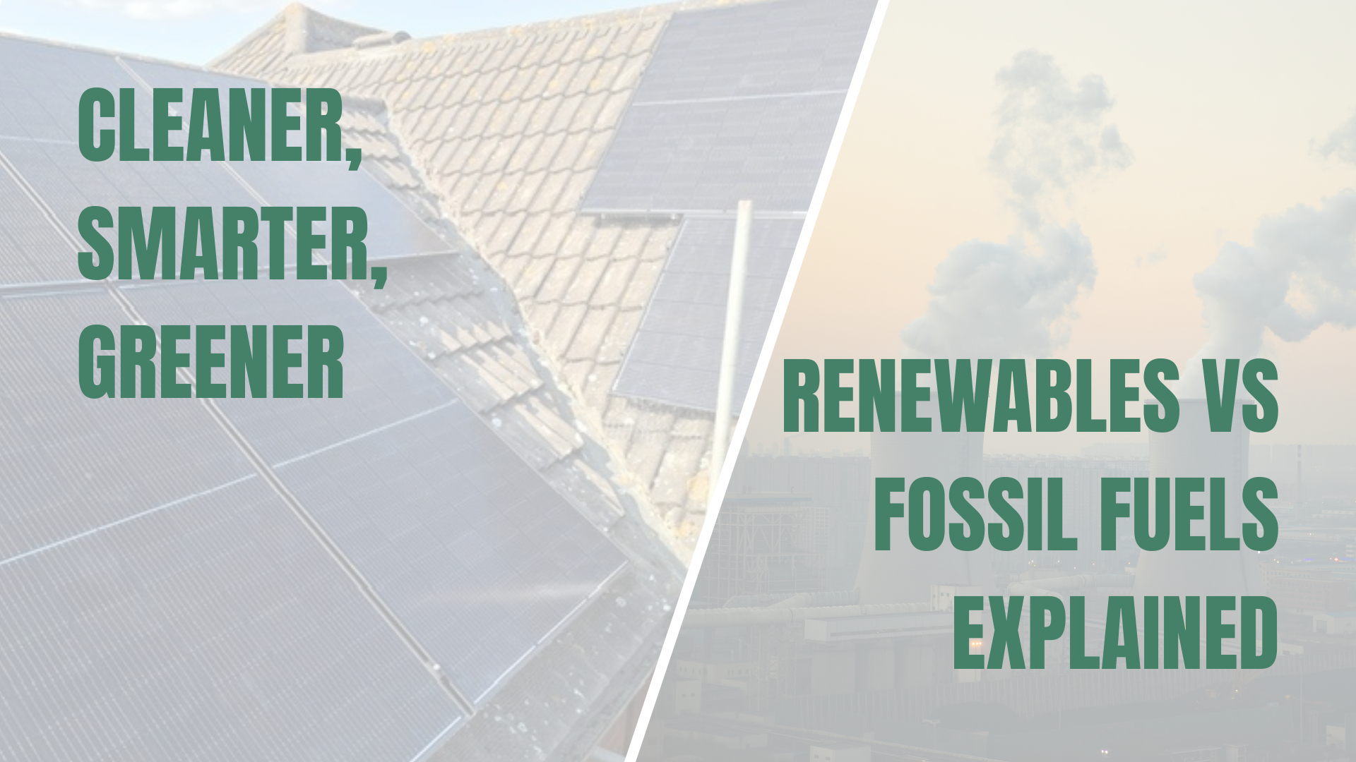 Solar installation on a roof split screen with a fossil fuel power station