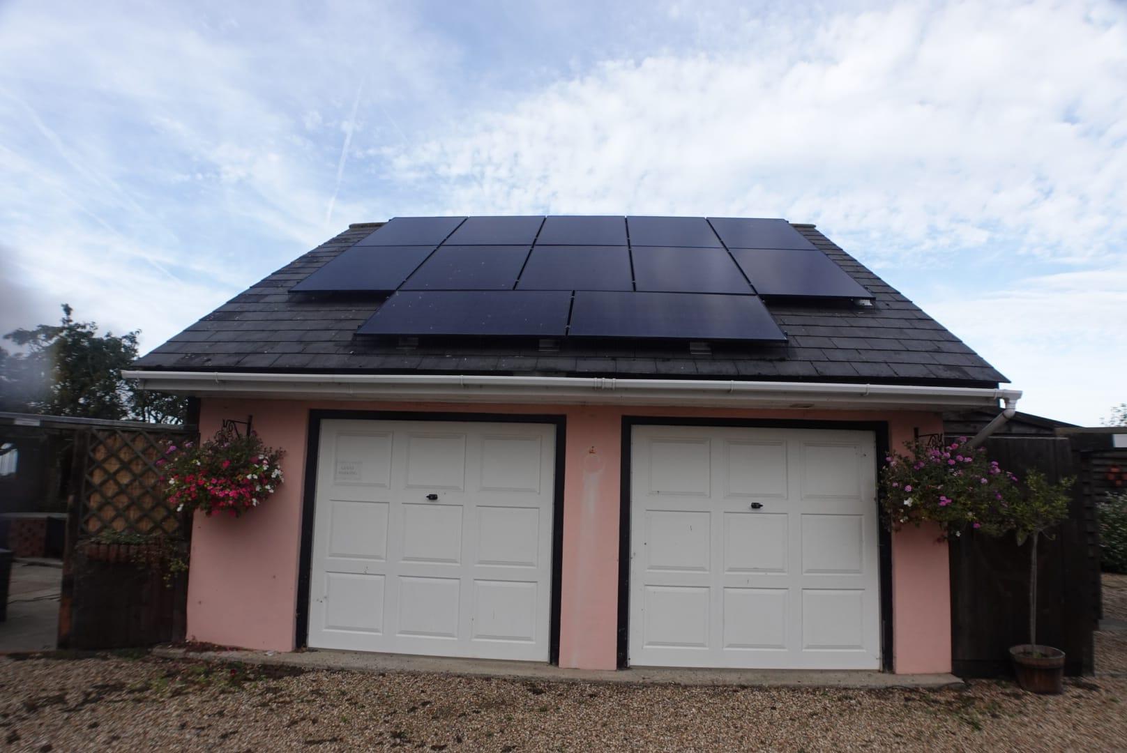 Solar panels installed on garage roof