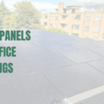 Office building with solar panels on a flat roof