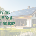 Stock image of a house with solar panels and a heat pump