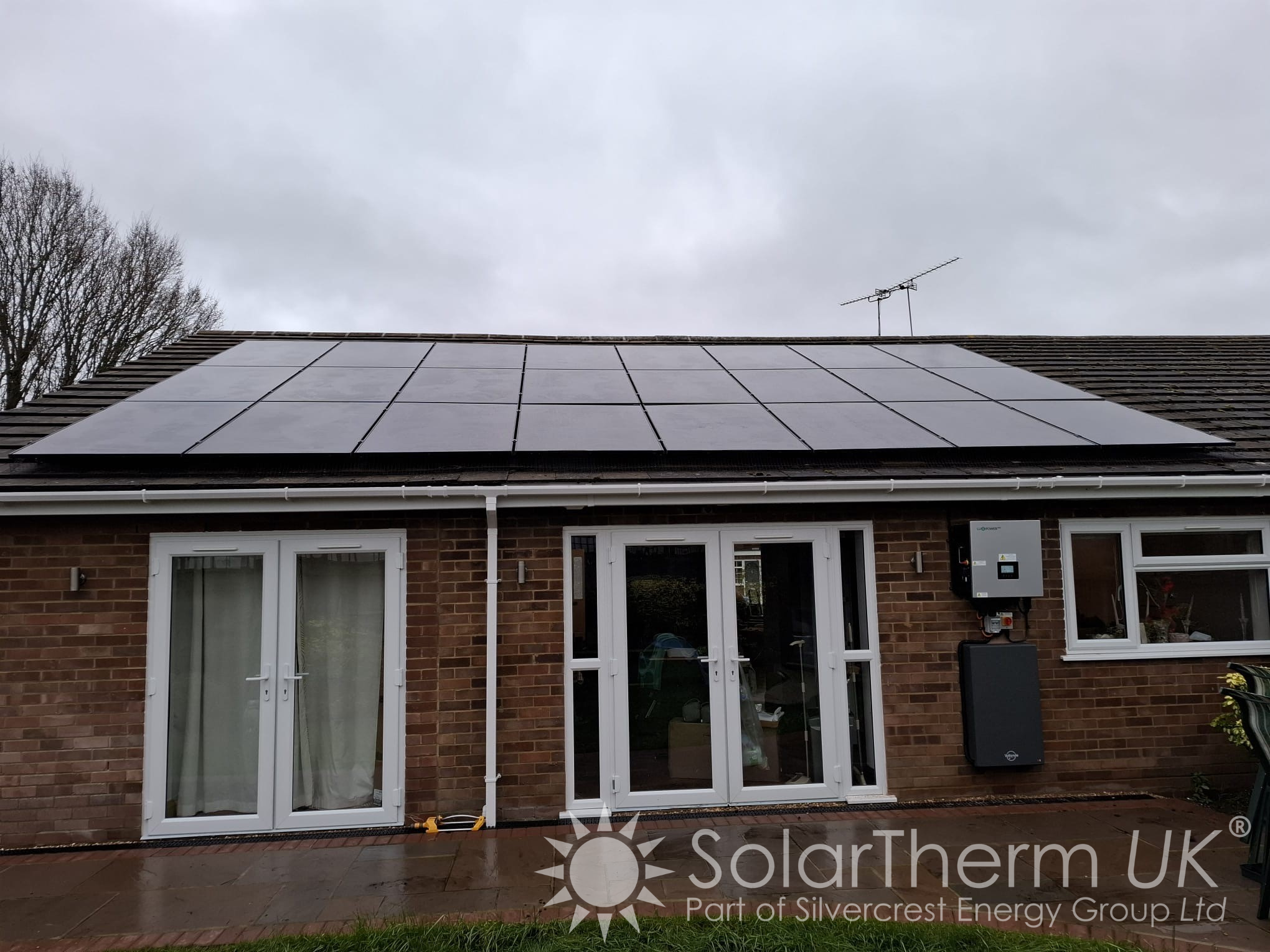 Solar panels installed on a bungalow roof