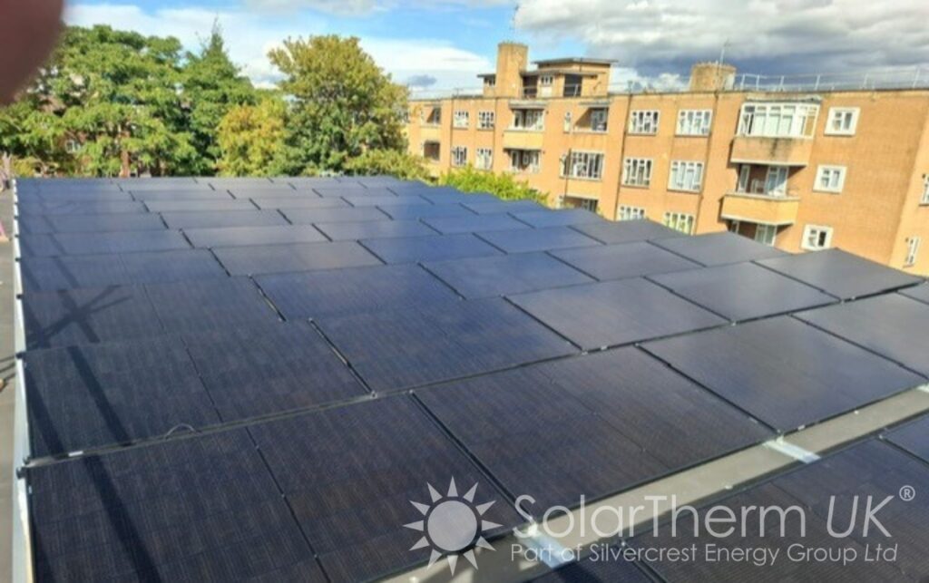 Solar panels installed on a flat roof