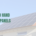 Stock image of blue solar panels installed on a roof