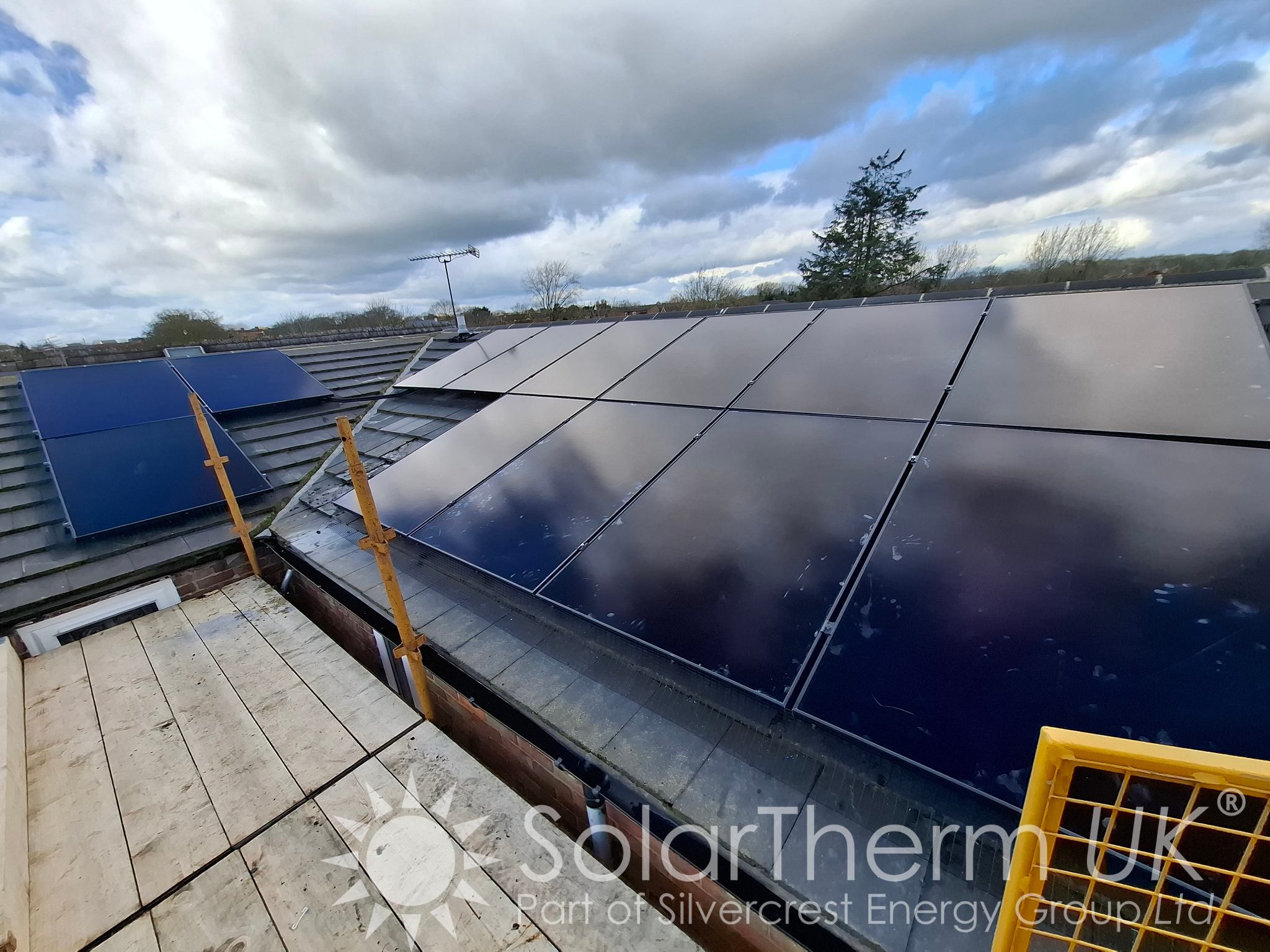 Solar panels installed on multiple orientation pitched roof