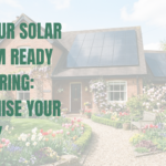 Home with solar panels with a spring garden surrounding