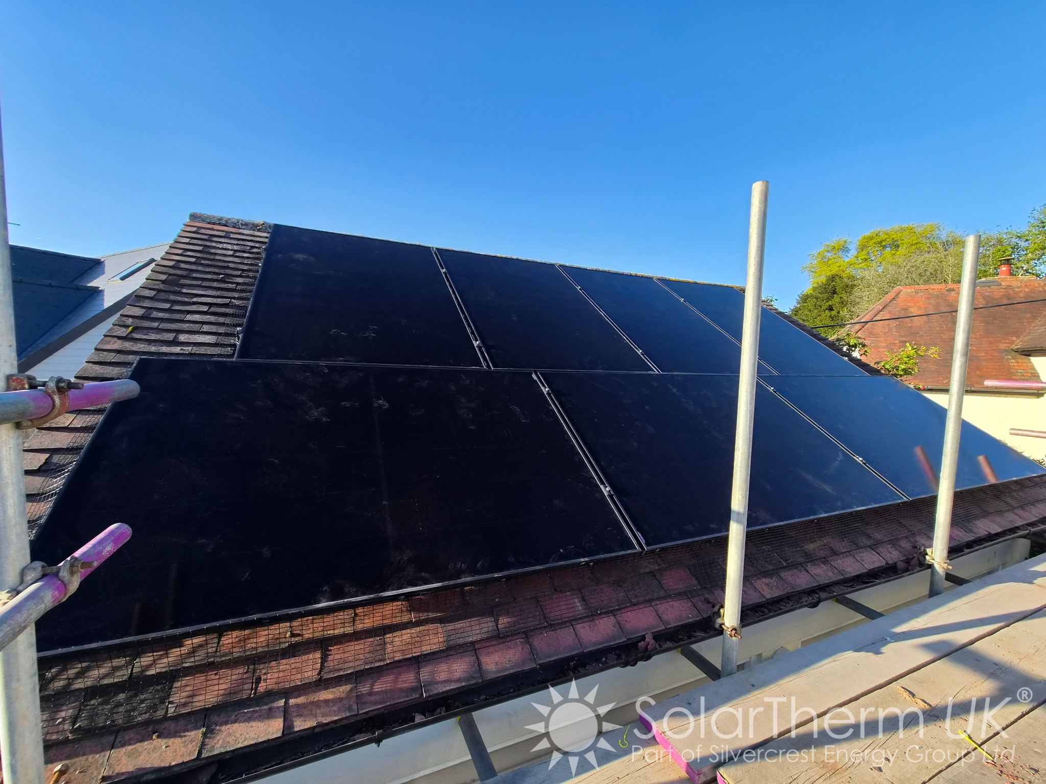 Solar panels installed on a pitched roof in Essex