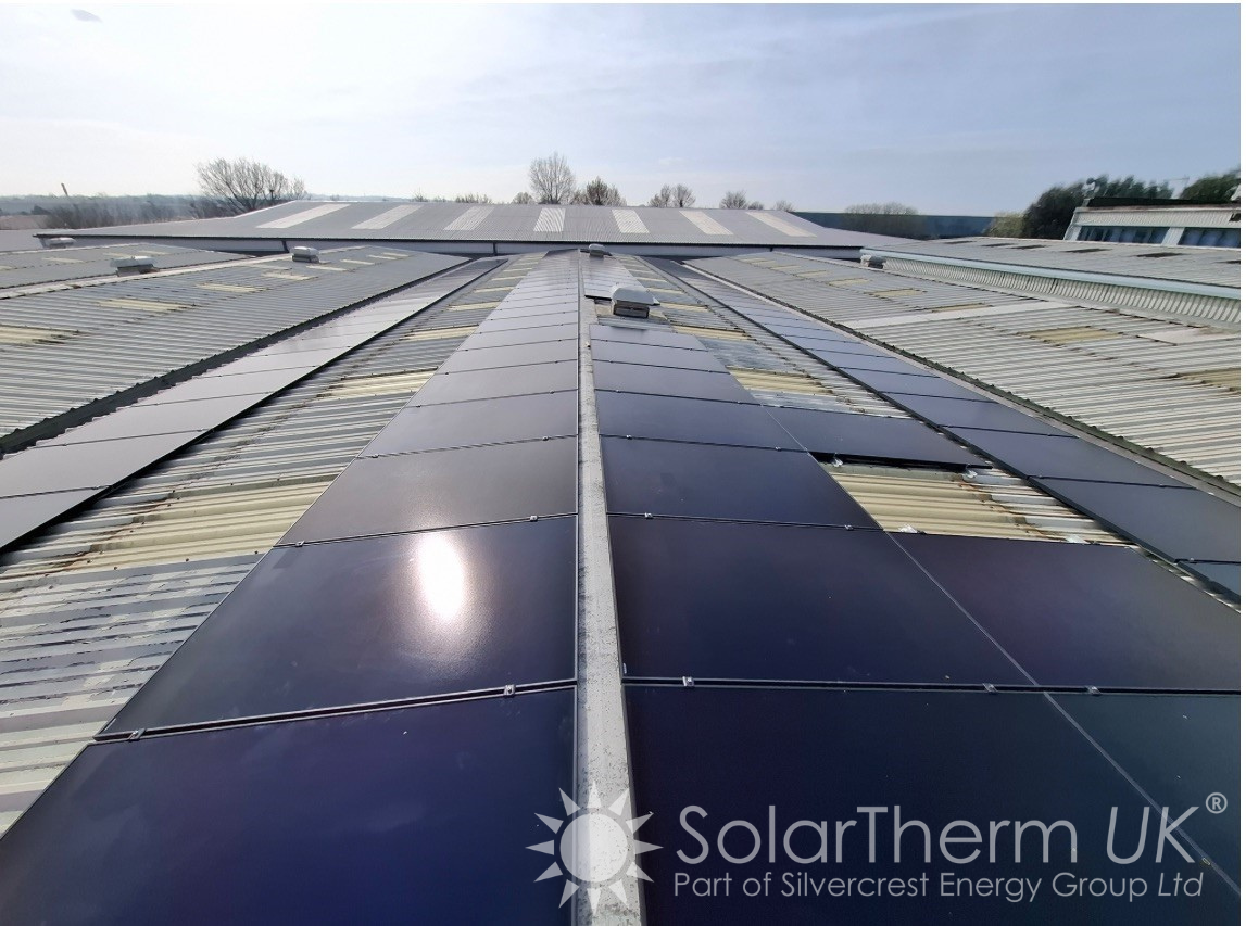 Solar installation on Aquaid rooftop, in Basildon, Essex