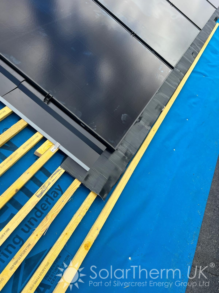 Integrated solar panels installed on a pitched roof in Ware, Hertfordshire