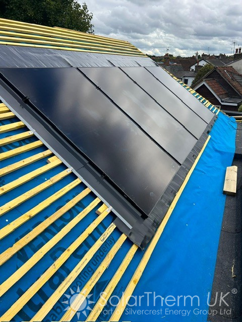 Integrated solar panels installed on a pitched roof in Ware, Hertfordshire