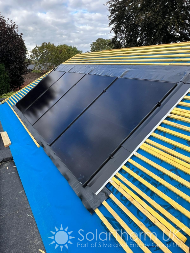 Integrated solar panels installed on a pitched roof in Ware, Hertfordshire