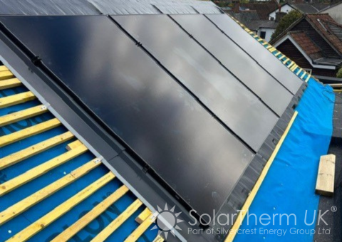 Integrated solar panels installed on a pitched roof in Ware, Hertfordshire